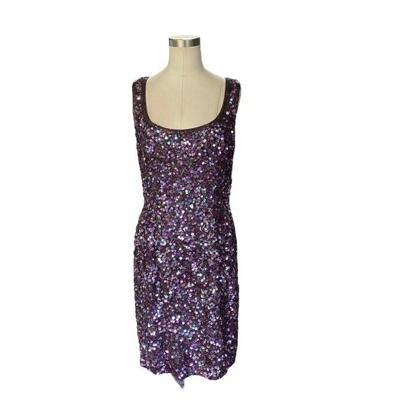Black Tie Oleg Cassini VINTAGE Sequin SILK Cocktail Tank Dress Size 8 NEW - Picture 11 of 12